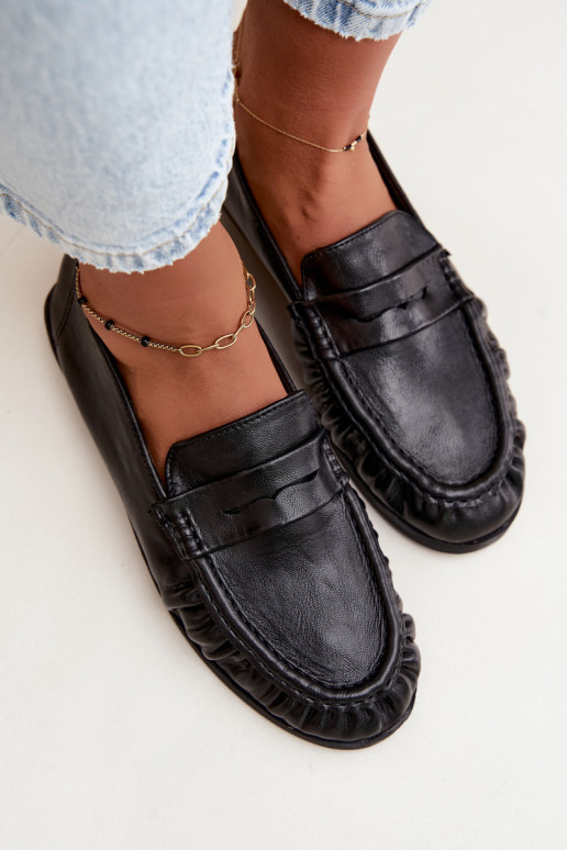 Women's moccasins with ruffles in black color Sabley
