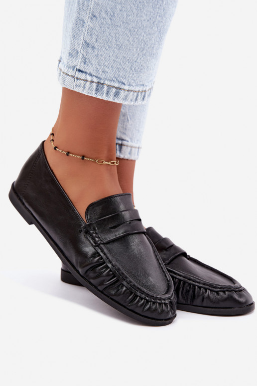Women's moccasins with ruffles in black color Sabley