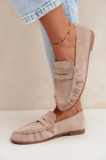 Women's moccasins with ruffles made of faux suede in sand color Sabley