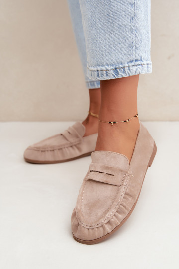 Women's moccasins with ruffles made of faux suede in sand color Sabley 2
