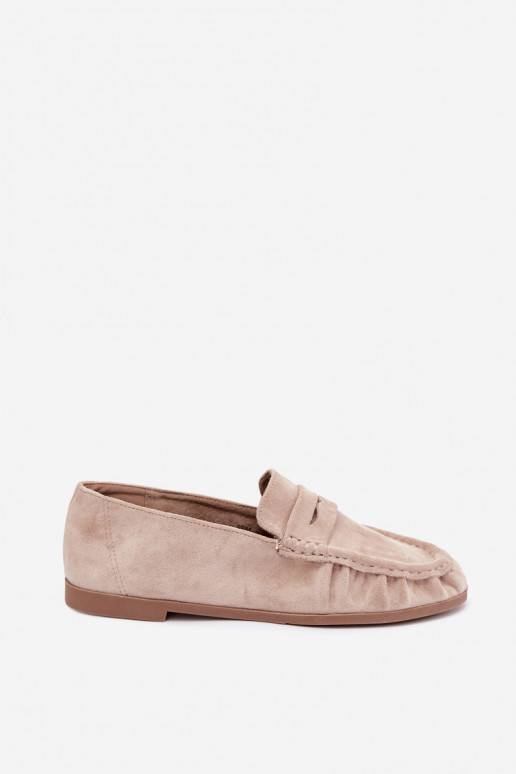 Women's moccasins with ruffles made of faux suede in sand color Sabley
