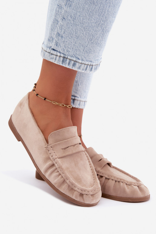 Women's moccasins with ruffles made of faux suede in sand color Sabley