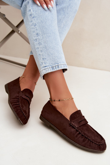 Women's moccasins with ruffles made of faux suede in chocolate color Sabley