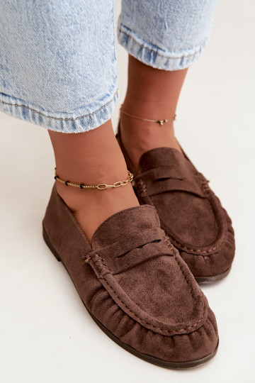 Women's moccasins with ruffles made of faux suede in brown color Sabley