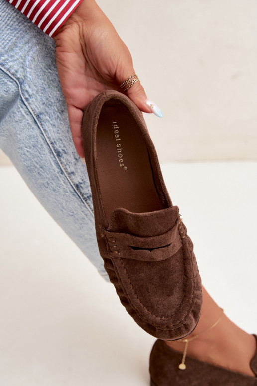 Women's moccasins with ruffles made of faux suede in brown color Sabley