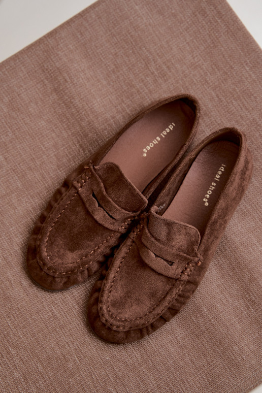 Women's moccasins with ruffles made of faux suede in brown color Sabley
