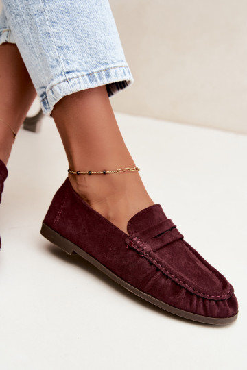 Women's moccasins with ruffles made of faux suede in burgundy color Sabley 2