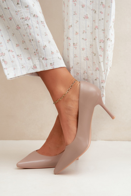 Khaki classic high heels made of faux leather Nesha