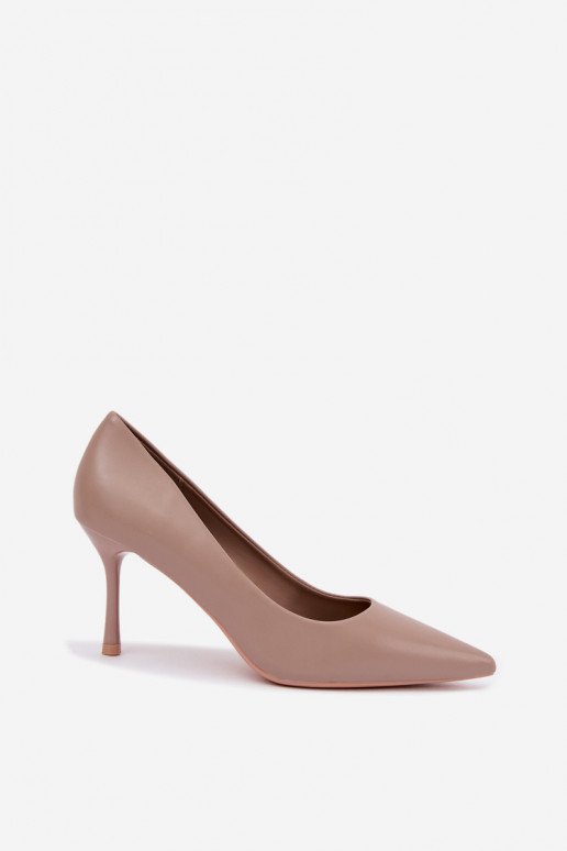 Khaki classic high heels made of faux leather Nesha
