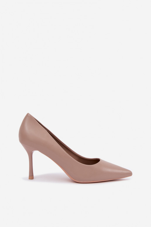 Khaki classic high heels made of faux leather Nesha