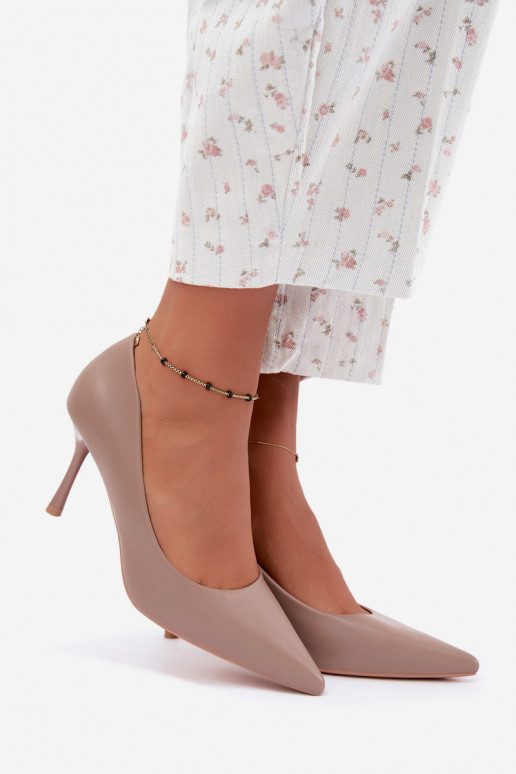 Khaki classic high heels made of faux leather Nesha