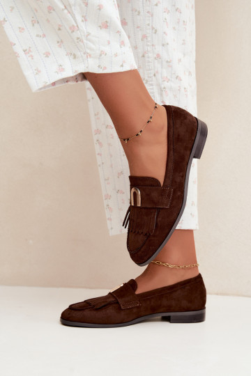 Chocolate women's moccasins with tassels and gold details Brenis