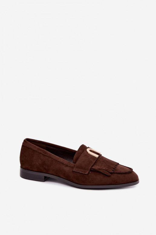 Chocolate women's moccasins with tassels and gold details Brenis