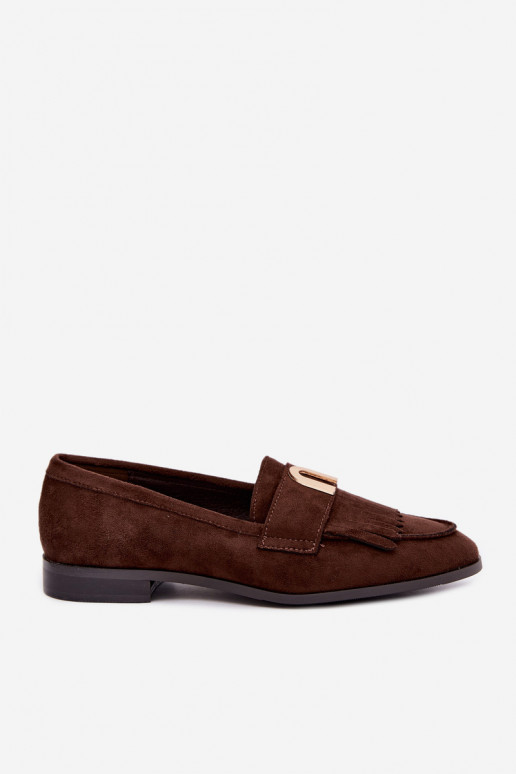 Chocolate women's moccasins with tassels and gold details Brenis