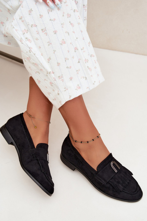 Black women's moccasins with tassels and gold details Brenis