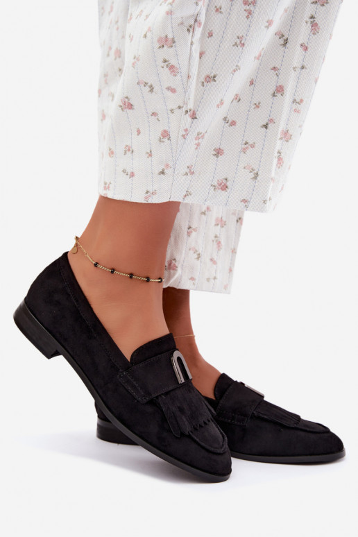 Black women's moccasins with tassels and gold details Brenis