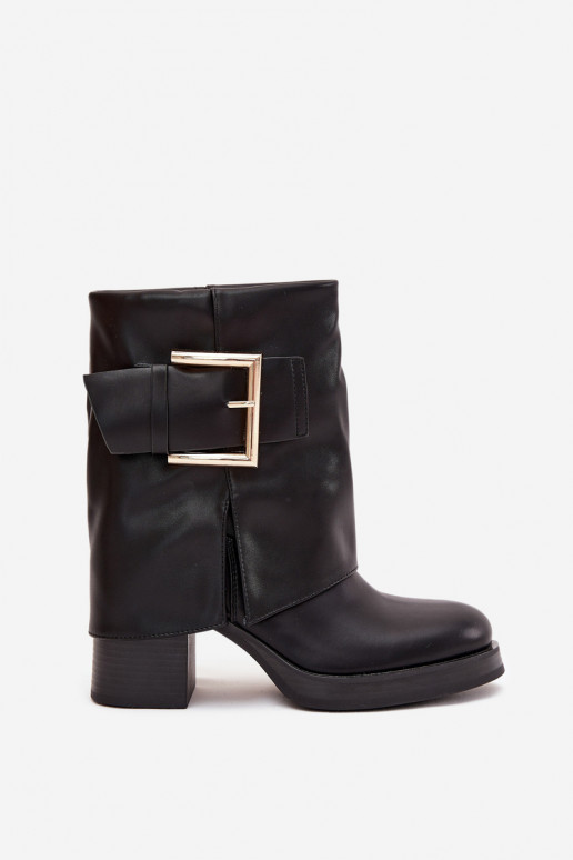 Black women's insulated ankle boots with heels and golden buckles Milira