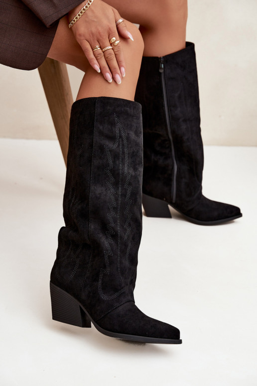 Black cowboy-style knee-high boots with heels Isalina