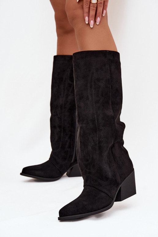 Black cowboy-style knee-high boots with heels Isalina