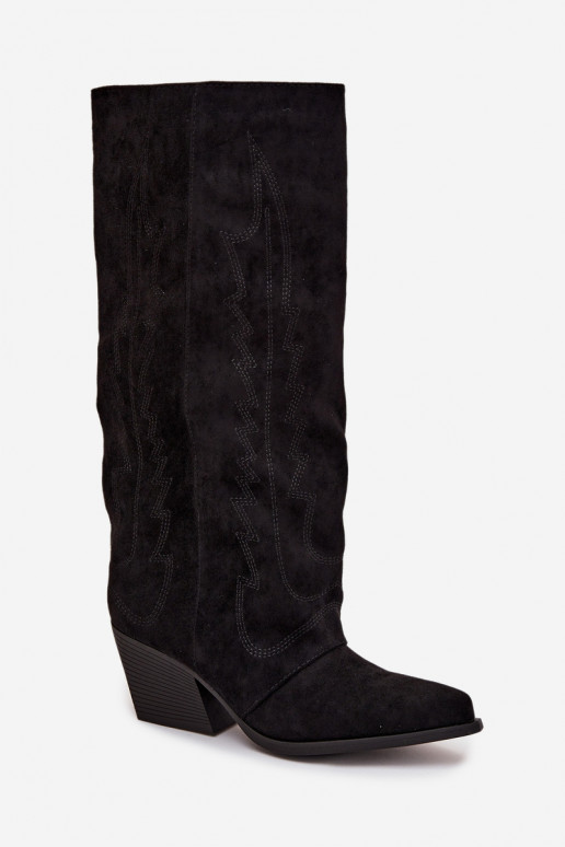 Black cowboy-style knee-high boots with heels Isalina