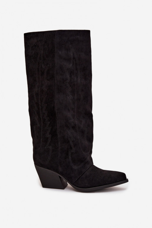 Black cowboy-style knee-high boots with heels Isalina