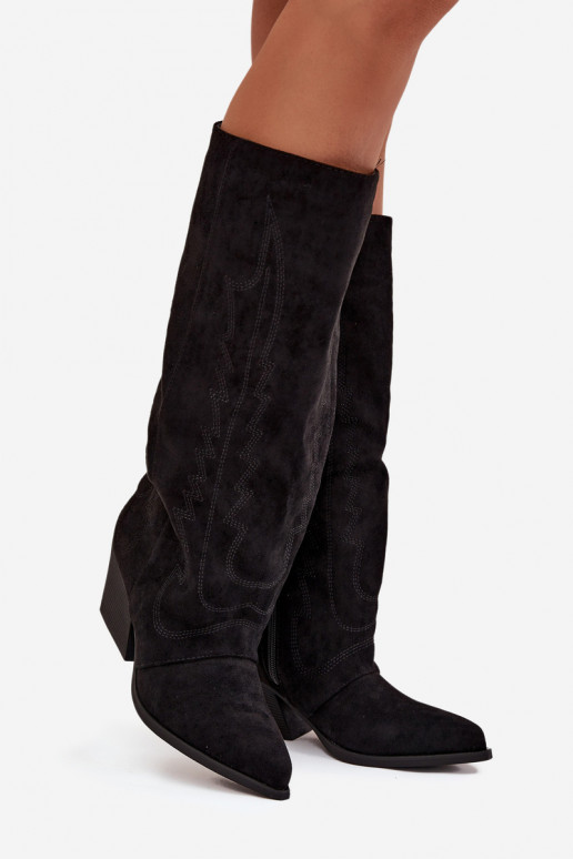 Black cowboy-style knee-high boots with heels Isalina