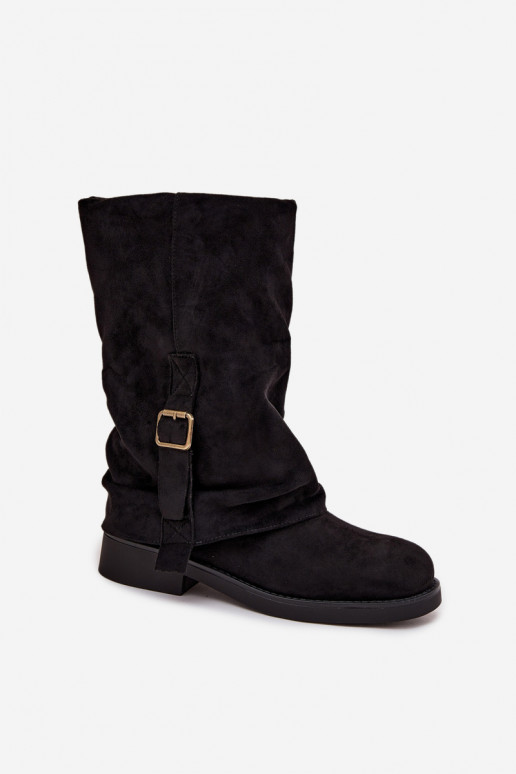 Black women's ankle boots with buckles up to mid-calf Minelle