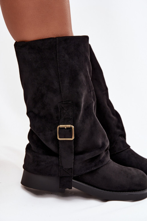 Black women's ankle boots with buckles up to mid-calf Minelle