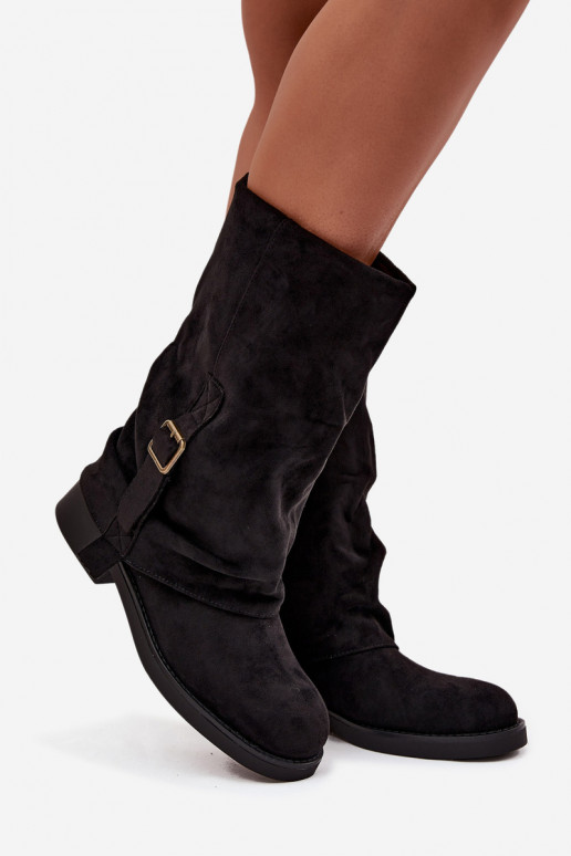 Black women's ankle boots with buckles up to mid-calf Minelle