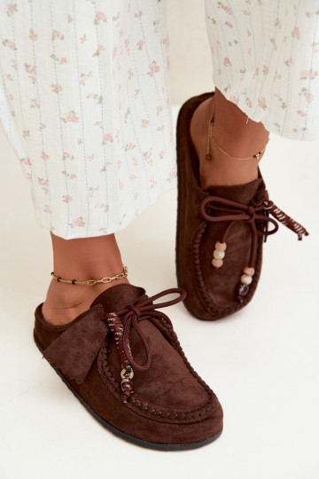 Women's Mule Slides With Furry Insole Chocolate Melia