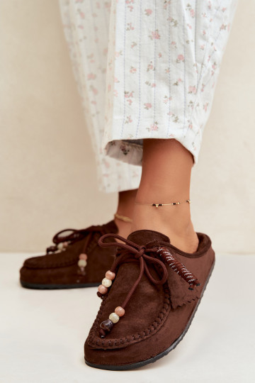 Women's Mule Slides With Furry Insole Chocolate Melia 2