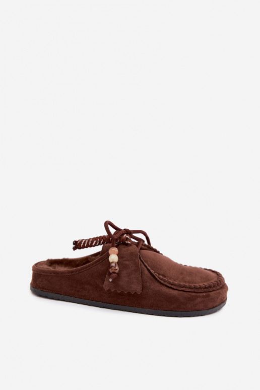 women's slippers Mule with fur chocolate Melia