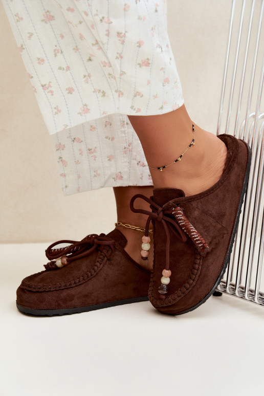 women's slippers Mule with fur chocolate Melia
