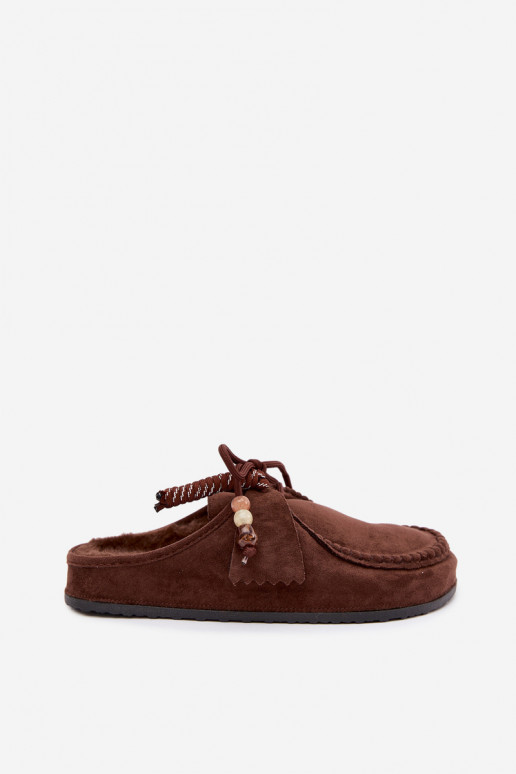 women's slippers Mule with fur chocolate Melia