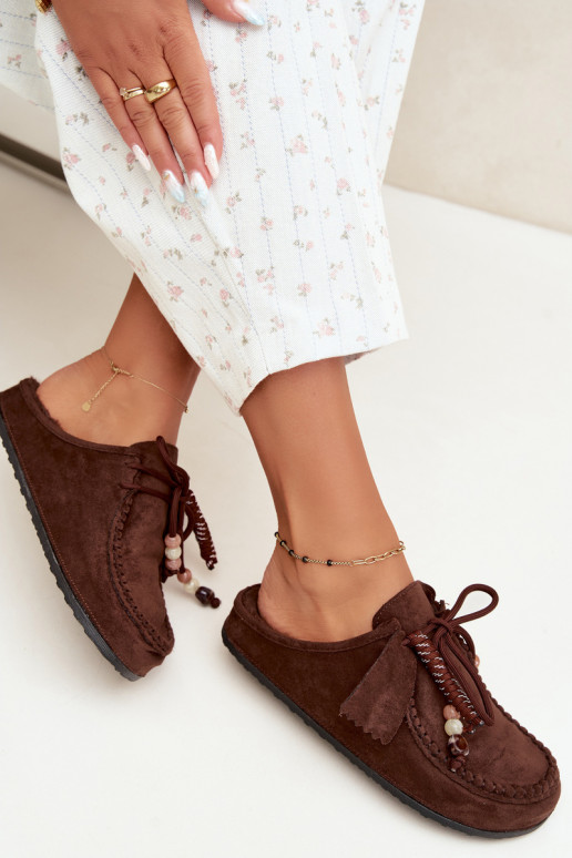 women's slippers Mule with fur chocolate Melia