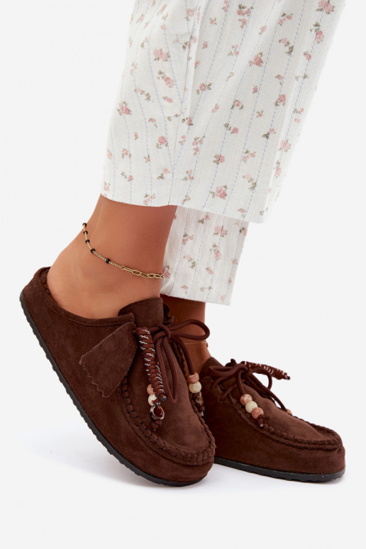 women's slippers Mule with fur chocolate Melia