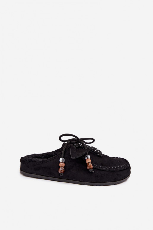 women's slippers Mule with fur black Melia