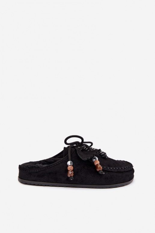 women's slippers Mule with fur black Melia