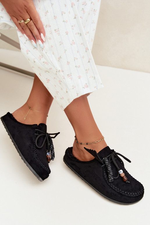women's slippers Mule with fur black Melia