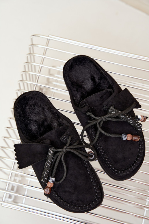 women's slippers Mule with fur black Melia