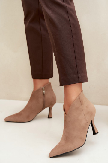 Women's ankle boots on a slim heel with pointed toe in sand color Bessia