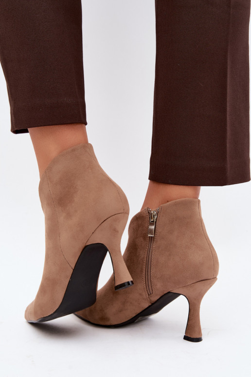Women's ankle boots on a slim heel with pointed toe in sand color Bessia