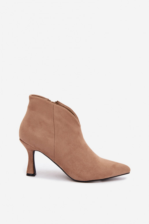 Women's ankle boots on a slim heel with pointed toe in sand color Bessia