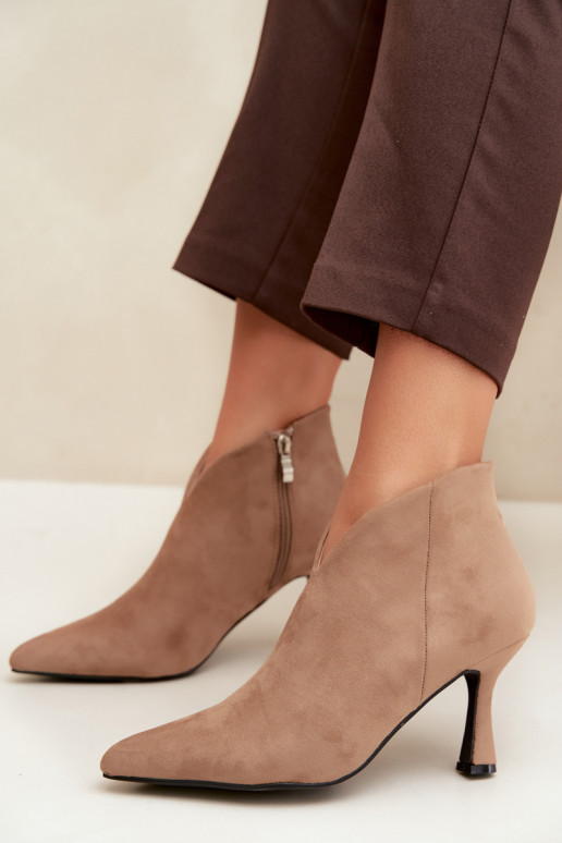 Women's ankle boots on a slim heel with pointed toe in sand color Bessia