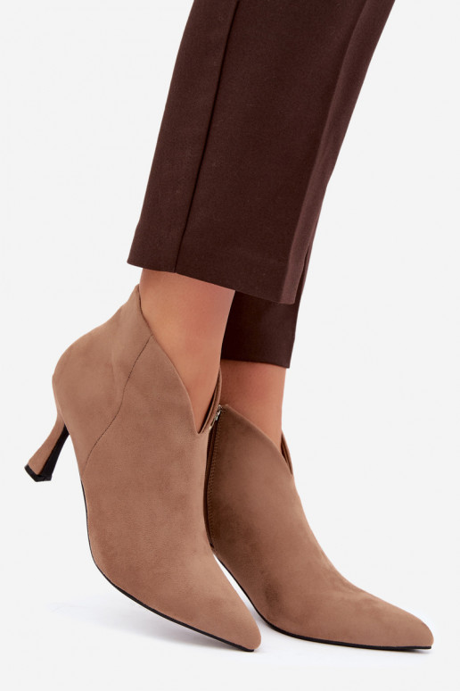 Women's ankle boots on a slim heel with pointed toe in sand color Bessia