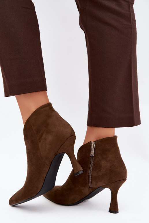 Women's ankle boots on a slim heel with pointed toe in khaki color Bessia