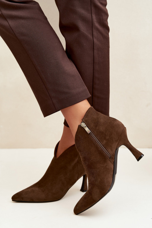 Women's ankle boots on a slim heel with pointed toe in khaki color Bessia