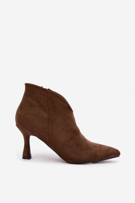 Women's ankle boots on a slim heel with pointed toe in khaki color Bessia