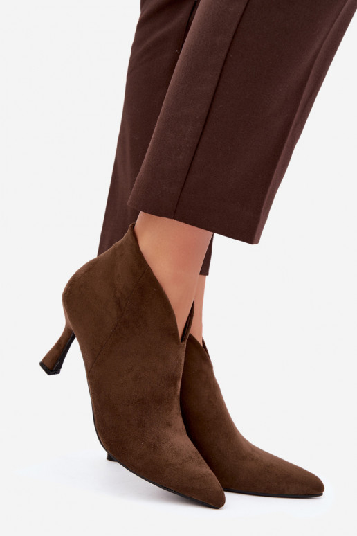 Women's ankle boots on a slim heel with pointed toe in khaki color Bessia