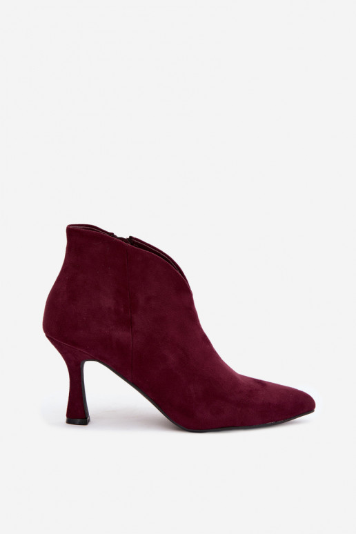 Women's ankle boots on a slim heel with pointed toe in burgundy color Bessia